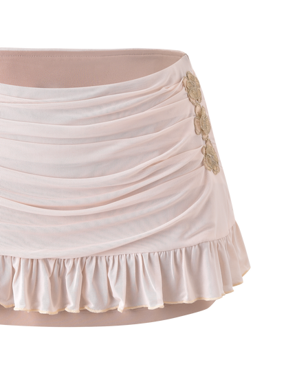 TERESE FLORAL APPLIQUE SKIRT - TAN