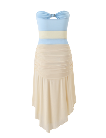 TWYLA MIDI DRESS - CREAM AND BLUE