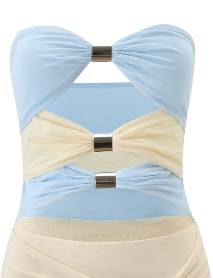 TWYLA MIDI DRESS - CREAM AND BLUE
