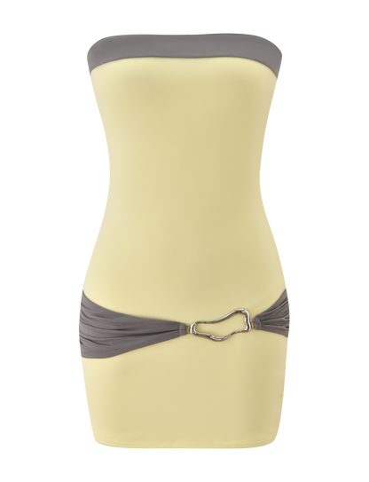 EOS MINI DRESS - BUTTER YELLOW AND GREY
