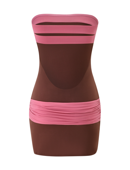 EOS MINI DRESS - ESPRESSO AND ROSE