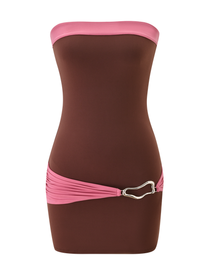 EOS MINI DRESS - ESPRESSO AND ROSE