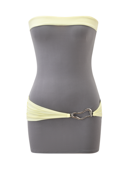 EOS MINI DRESS - GREY AND YELLOW