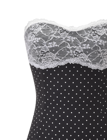 KITTIE LACE PLEAT DRESS - BLACK DOT