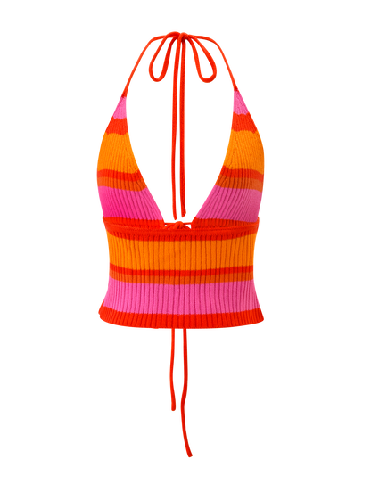 EVERLY CROCHET HALTER TOP - SUNSET TROPICAL STRIPE