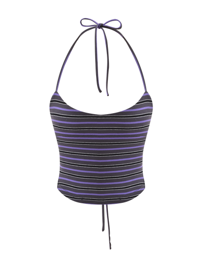 CERYS RIB TOP - GREY STRIPE