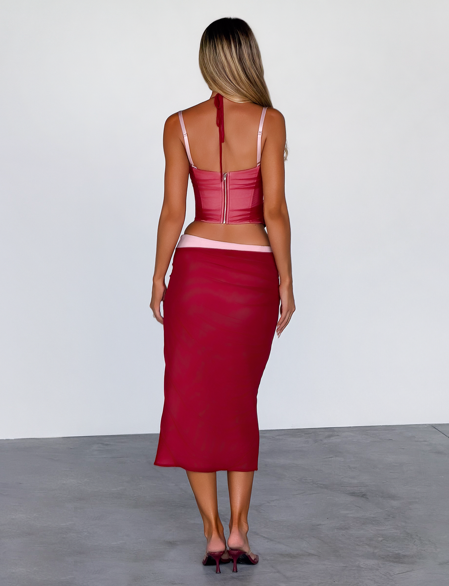 CALINE MIDI SKIRT - RED
