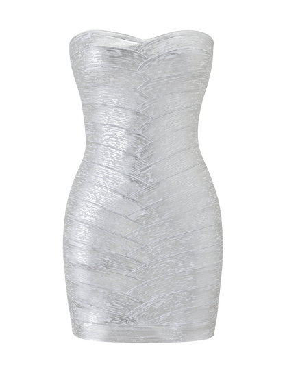 NIYA METALLIC BANDAGE DRESS - LIQUID SILVER