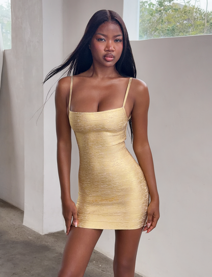 MIDORI METALLIC MINI BANDAGE DRESS - GOLD