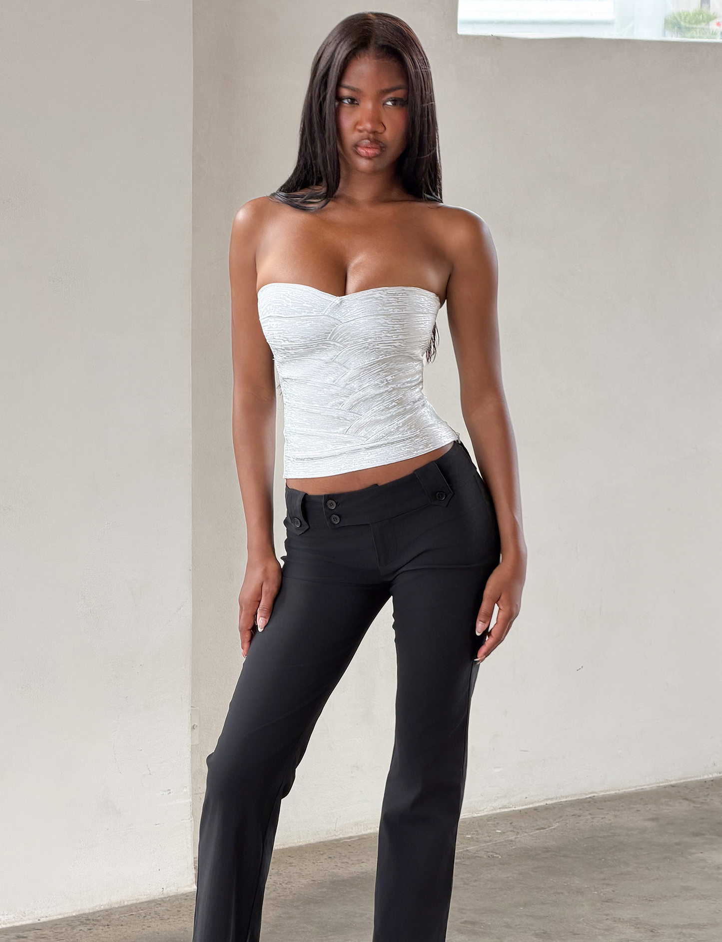 NIYA METALLIC BANDAGE TOP - LIQUID SILVER