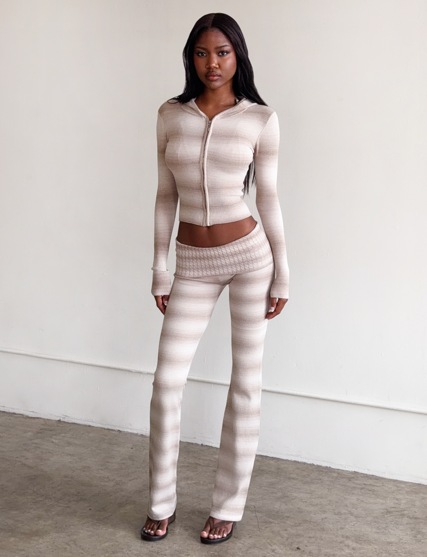 MARISSA FOLDOVER KNIT PANT - TAUPE OMBRE STRIPE