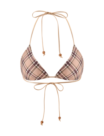 AVE REVERSIBLE BIKINI TOP - TAN AND PINK PLAID