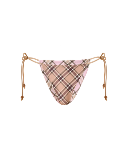 AVE REVERSIBLE BIKINI BOTTOM WITH SCARF - TAN AND PINK PLAID