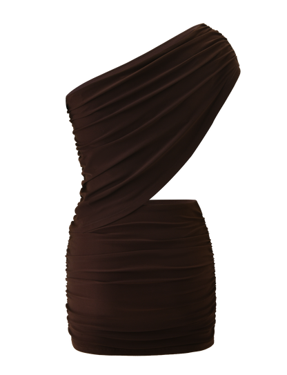 RYLAND DRAPED MINI DRESS - CHOCOLATE