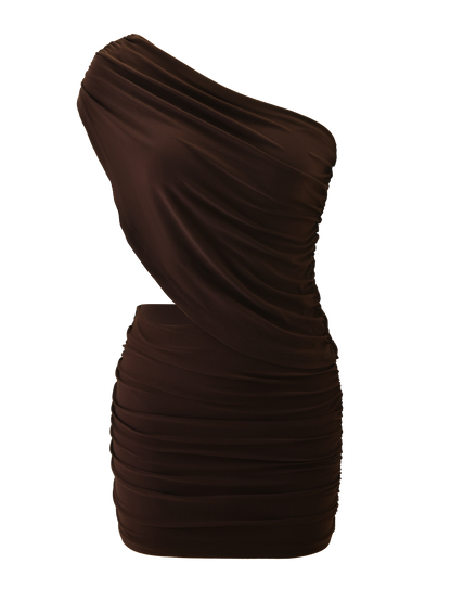 RYLAND DRAPED MINI DRESS - CHOCOLATE