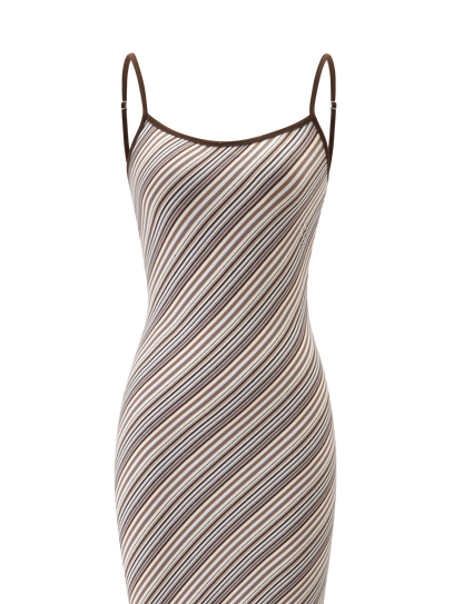 SLOANE MAXI DRESS - TAN AND CHOC STRIPE