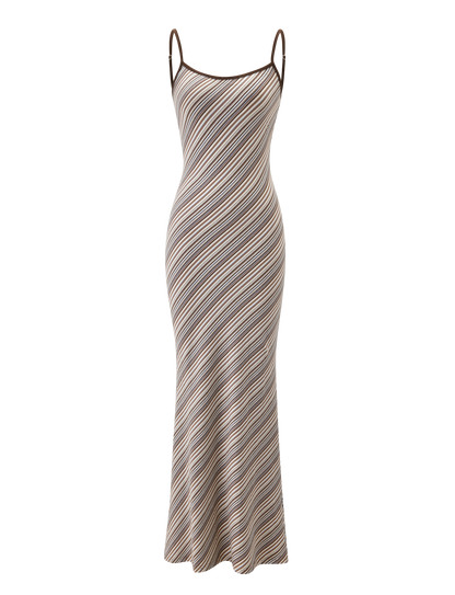 SLOANE MAXI DRESS - TAN AND CHOC STRIPE