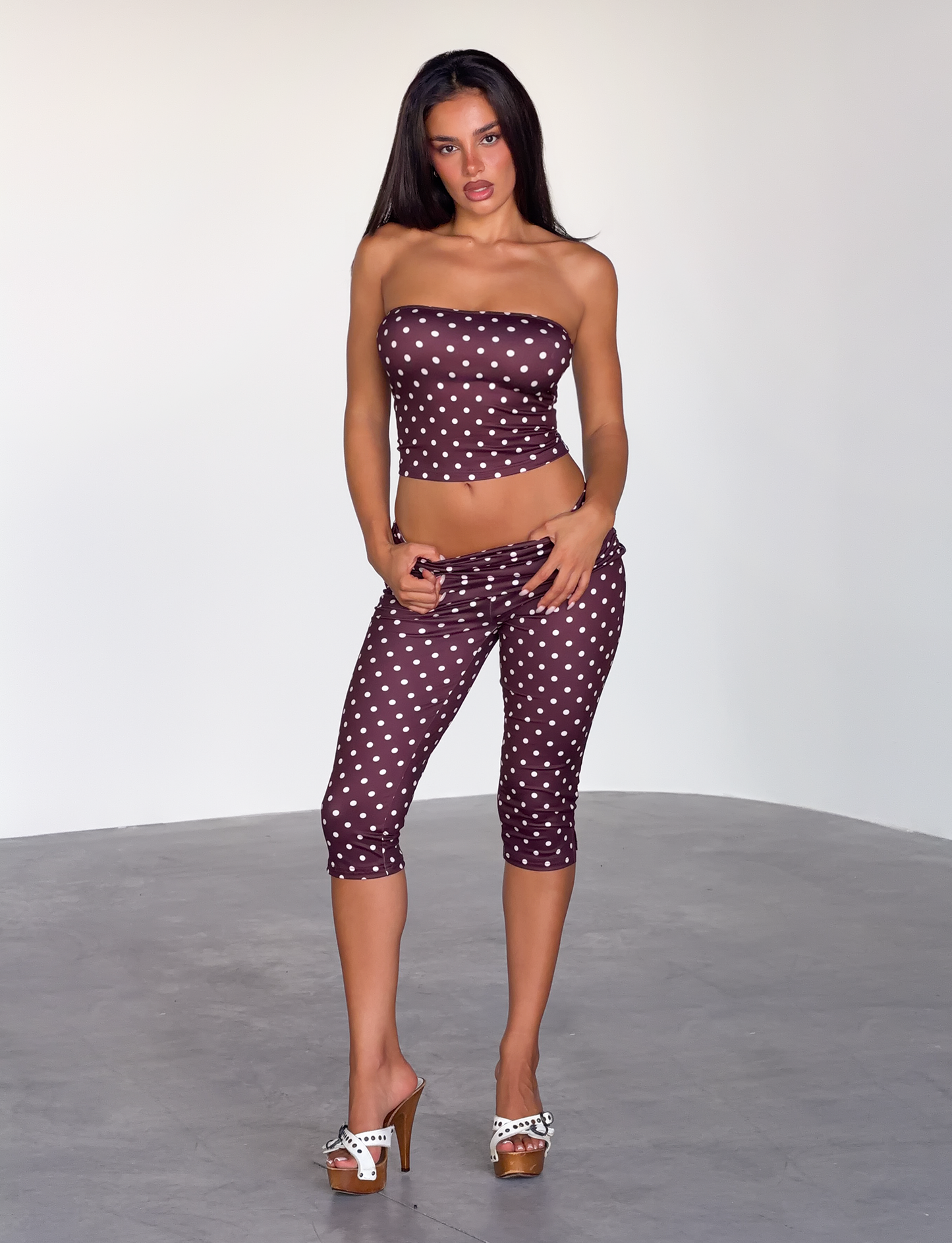 VALI POLKA DOT TOP - CHOCOLATE PINK DOT
