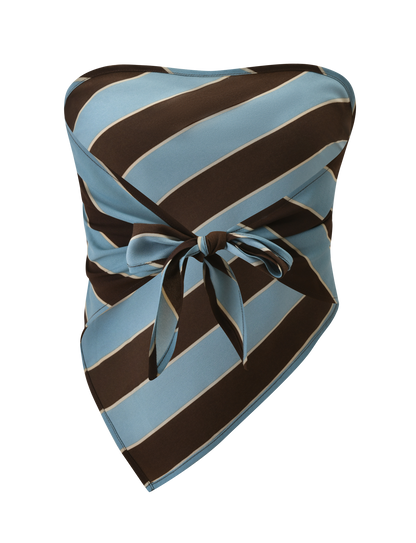 LENIN SCARF TOP - BLUE AND BROWN STRIPE