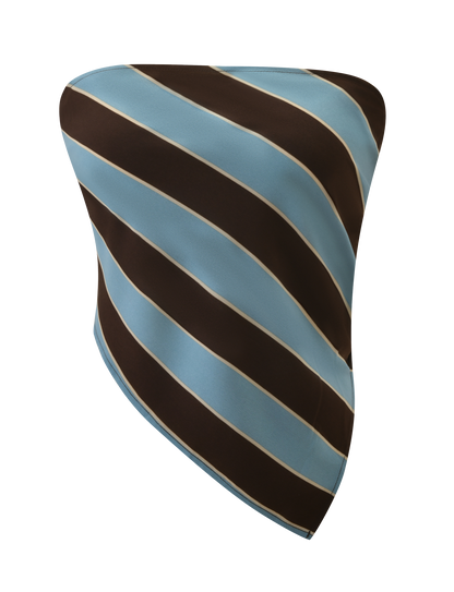 LENIN SCARF TOP - BLUE AND BROWN STRIPE
